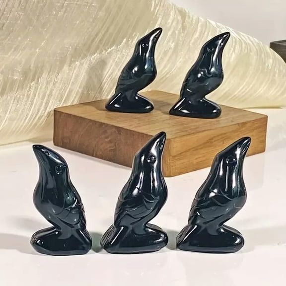 MATROOY Hand Carved Black Obsidian Crow Crystal Carving Healing Home Garden Decoration