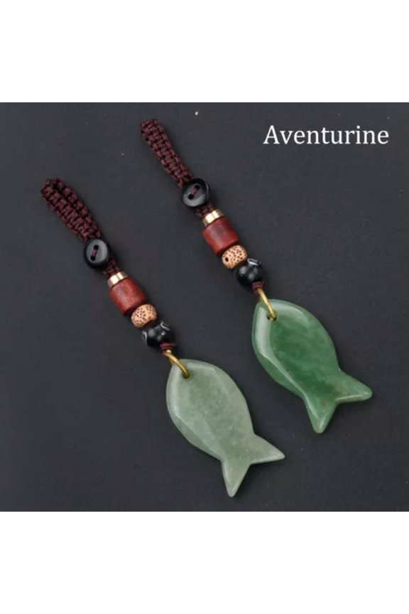 Hand Carved Polished Stone Rock Fish Keychain Key Ring Crystal Quartz Pendant-Aventurine-1PC