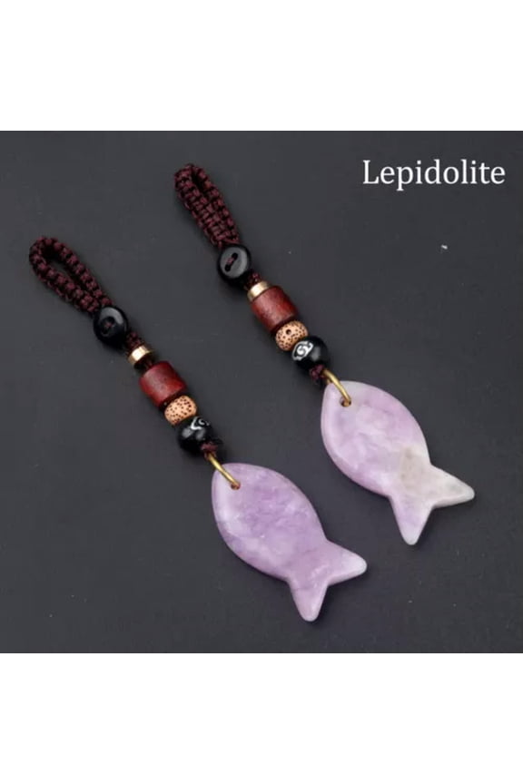 Hand Carved Polished Stone Rock Fish Keychain Key Ring Crystal Quartz Pendant-Lepidolite-1PC