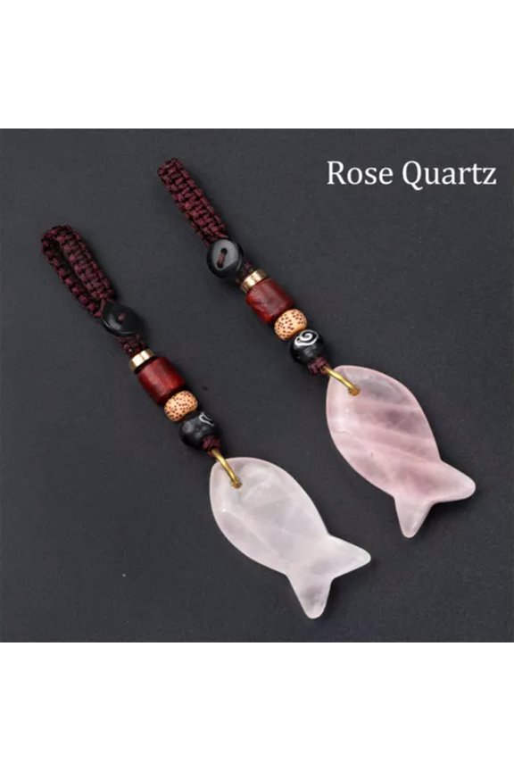 Hand Carved Polished Stone Rock Fish Keychain Key Ring Crystal Quartz Pendant-Rose Quartz-1PC