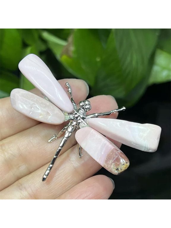 Hand DIY Natural Pink opal Dragonfly skull Quartz Crystal Skull Healing Gift 1PC