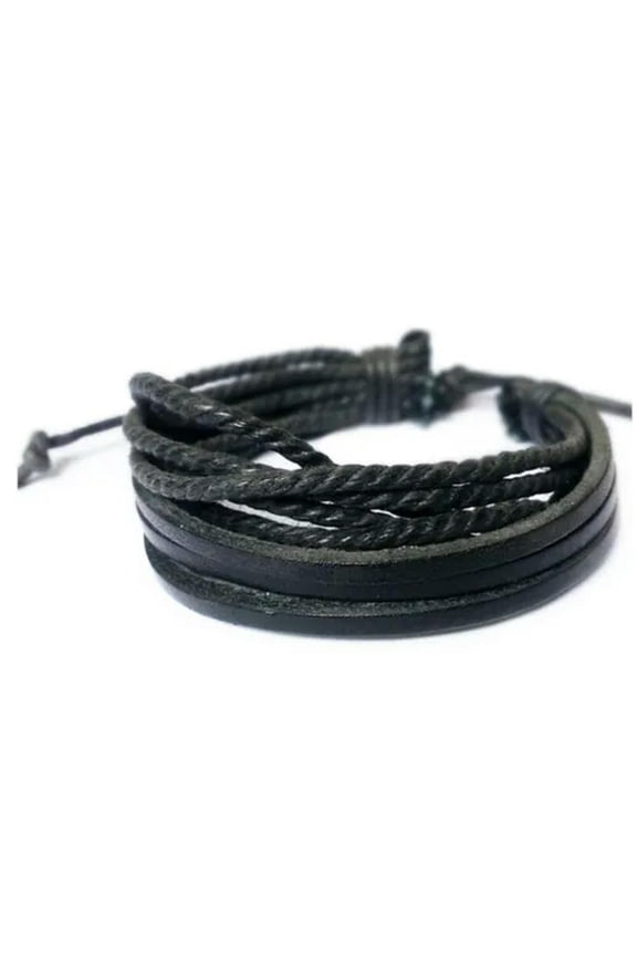 Hand-woven Multilayer Rope Bracelet Men's Women Wristband Bangle Jewelry --black