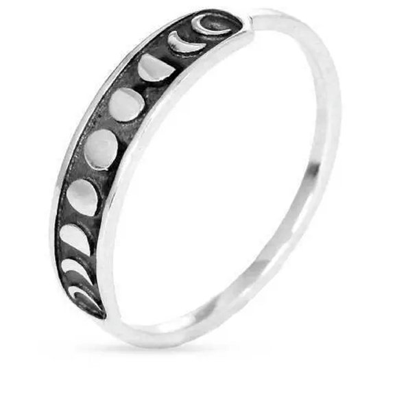MATROOY Handmade Ancient Silver Moon Phase Finger Ring Moon Band Jewelry Size 6-10-US 6 (16.51mm)