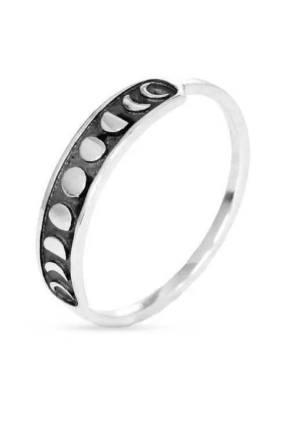 Handmade Ancient Silver Moon Phase Finger Ring Moon Band Jewelry Size 6-10-US 6 (16.51mm)