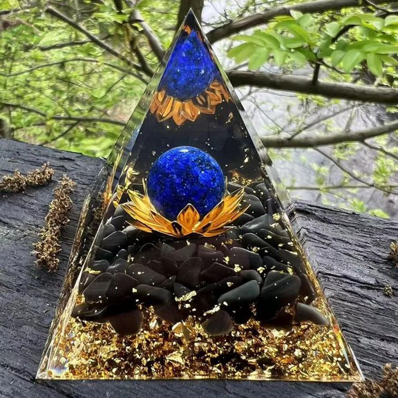 MATROOY Handmade Lapis Lazuli Crystal Sphere & Obsidian Orgone Pyramid Reiki Energy