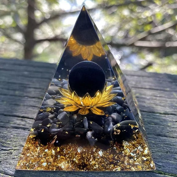MATROOY Handmade Obsidian Crystal Sphere & Obsidian Quartz Orgone Pyramid Reiki Energy