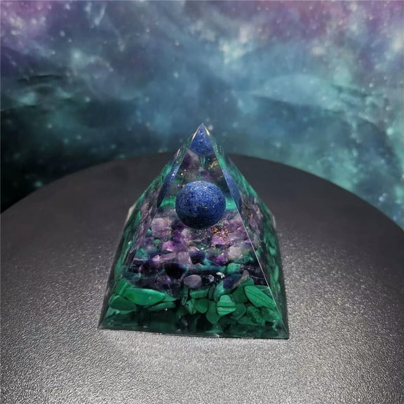 MATROOY Handmade Orgonite Pyramid Amethyst Sphere With Malachite Natural Crystal Orgone