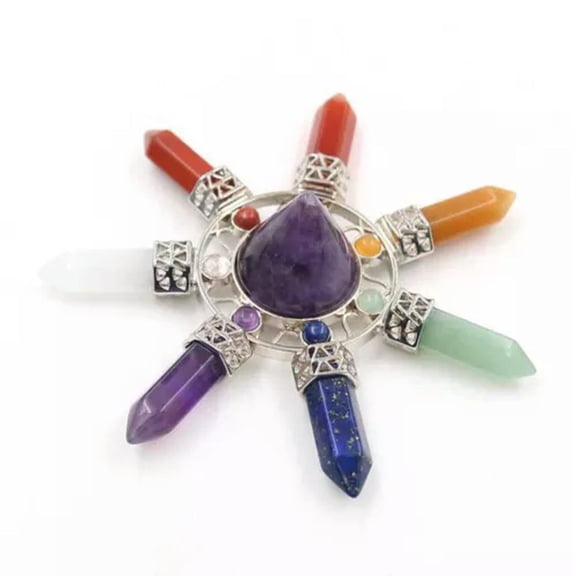MATROOY Healing Crystal Point Pyramid Energy Generator 7 Chakra Stones Reiki Gemstone-Amethyst