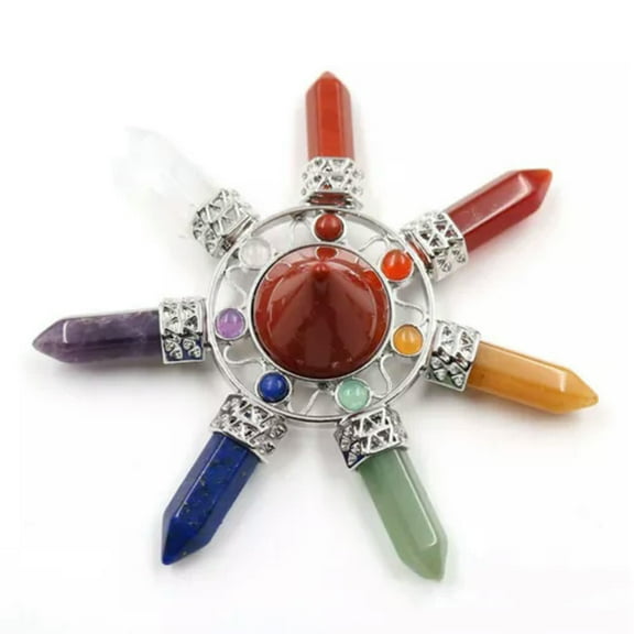 MATROOY Healing Crystal Point Pyramid Energy Generator 7 Chakra Stones Reiki Gemstone-Red Stone