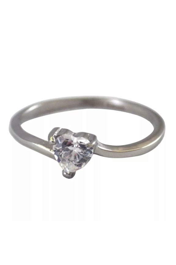 Heart Solitaire Anniversary Ring Womens Stainless Steel Promise Engagement Band