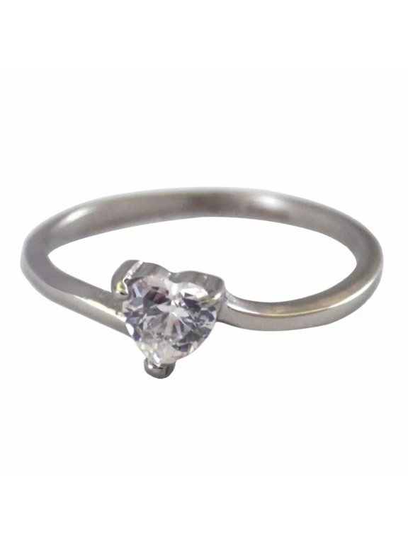 Heart Solitaire Anniversary Ring Womens Stainless Steel Promise Engagement Band