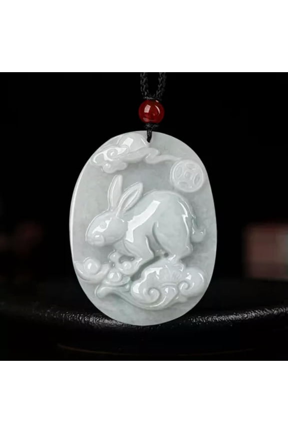 High Quality 100% Natural Jade Grade A Jadeite Lucky Coin Rabbit Pendant