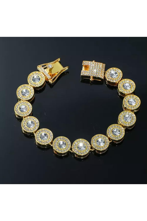 Hip Hop AAA+ 13MM Rhinestone Round Ice Candy Rap Dazzle Punk Bracelet 8"-Silver