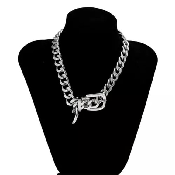 MATROOY Hip Hop Chain Choker Necklace Jewelry Women Thick Chunky Clavicle Chain Necklace-Silver-