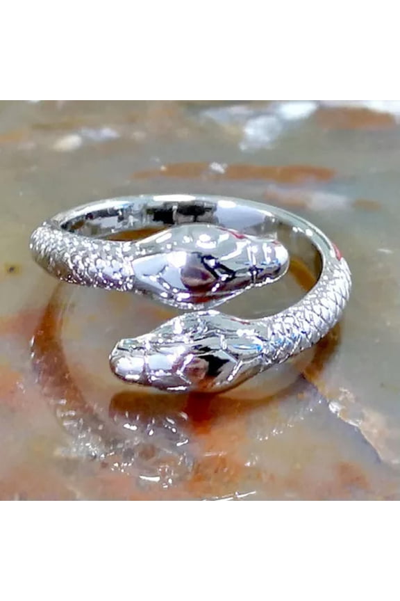 Hip Hop Double Head Snake Open Rings for Men Women Daily Wear Adjustable Size-1#