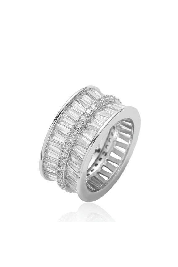 Hip Hop Double Row 14K Gold Plated Ring Fidget Anxiety Mens Jewelry Gift Sz7-12-silver-10