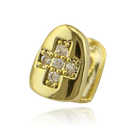 MATROOY Hip Hop Grills Full ICED AAA+ CZ RAP Single Teeth Grillz 18K Gold Silver Plated-gold-5