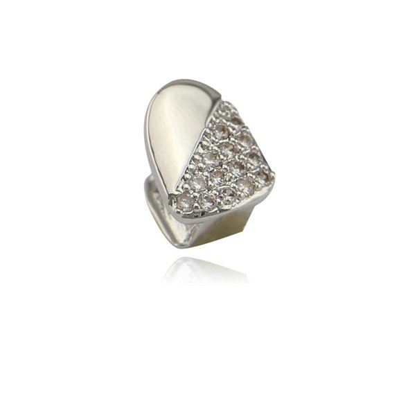 MATROOY Hip Hop Grills Full ICED AAA+ CZ RAP Single Teeth Grillz 18K Gold Silver Plated-silver-3