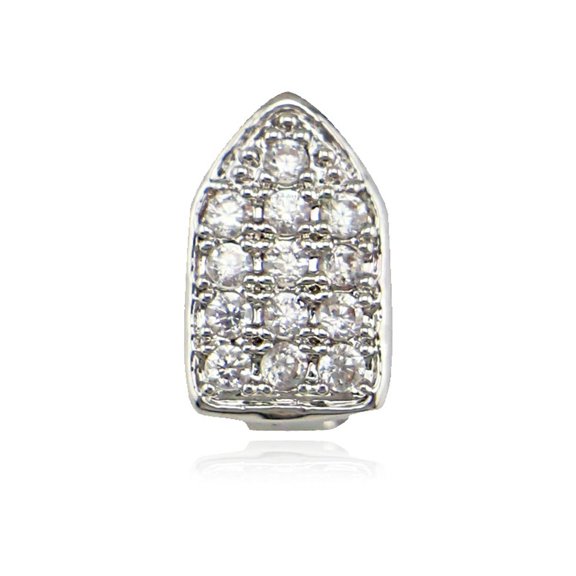 MATROOY Hip Hop Grills Full ICED AAA+ CZ RAP Single Teeth Grillz 18K Gold Silver Plated-silver-4