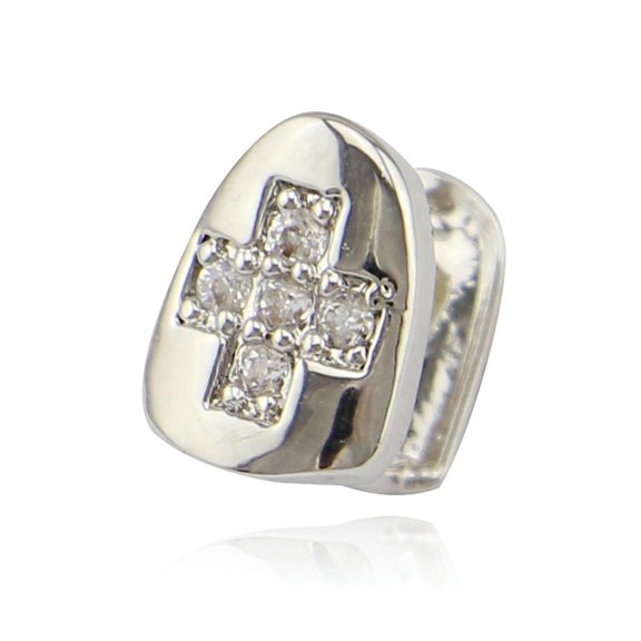 MATROOY Hip Hop Grills Full ICED AAA+ CZ RAP Single Teeth Grillz 18K Gold Silver Plated-silver-5