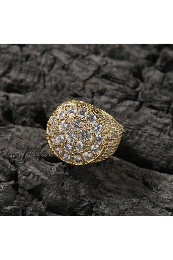 Hip Hop Men's Fashion Ring Vintage Zircon Ring Real Gold Plated Women Jewelry-Gold-10