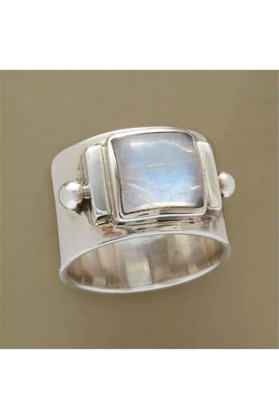 Hip Hop Women Imitation Moonstone Rings Wide Band for Party Jewelry Gift-01#-5