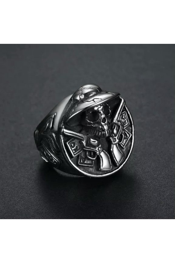 Hip hop gold plating dome finger rings stainless steel big heavy double gun mens-11-Silver
