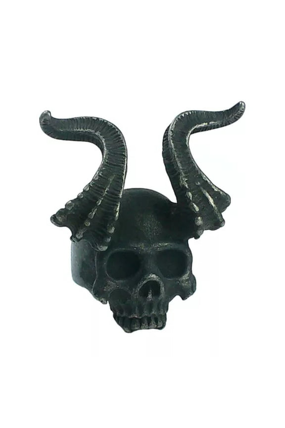 Horned Demon Skull Ring Dark Silver Stainless Steel Gothic Biker Rocker Devil-10