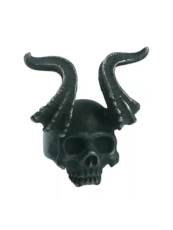 Horned Demon Skull Ring Dark Silver Stainless Steel Gothic Biker Rocker Devil-10
