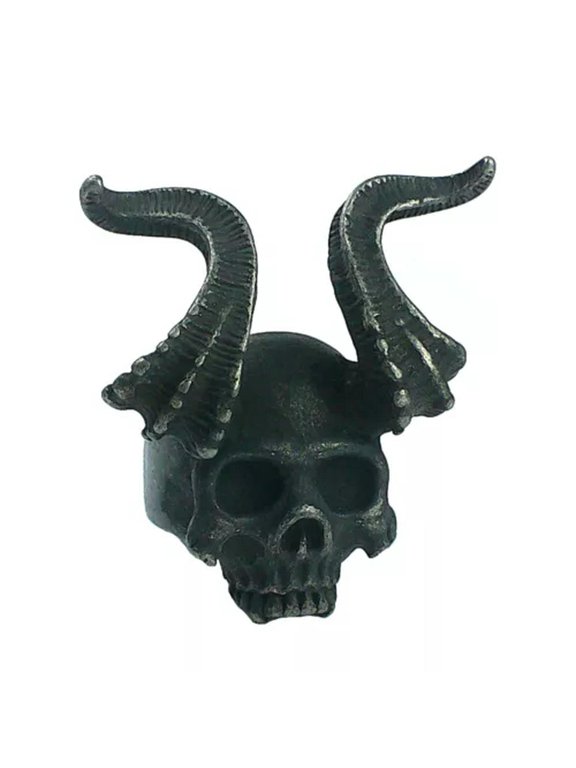 Horned Demon Skull Ring Dark Silver Stainless Steel Gothic Biker Rocker Devil-12