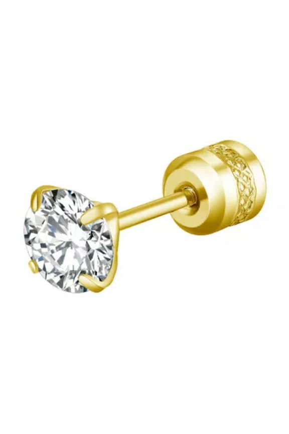 Hot Round Zircon Double-sided Ear Stud Piercing Earring Crystal Ball Ear Jewelry-gold-6mm