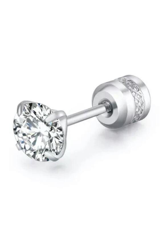 Hot Round Zircon Double-sided Ear Stud Piercing Earring Crystal Ball Ear Jewelry-silver-6mm