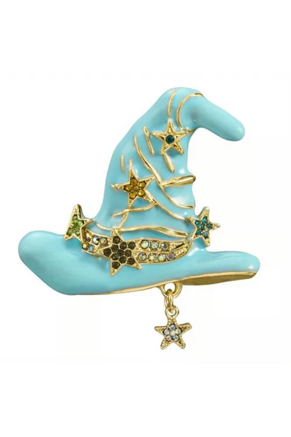 Hot Vintage Witch Hat Pin Diablo Style Alloy Stars Halloween Brooch-blue