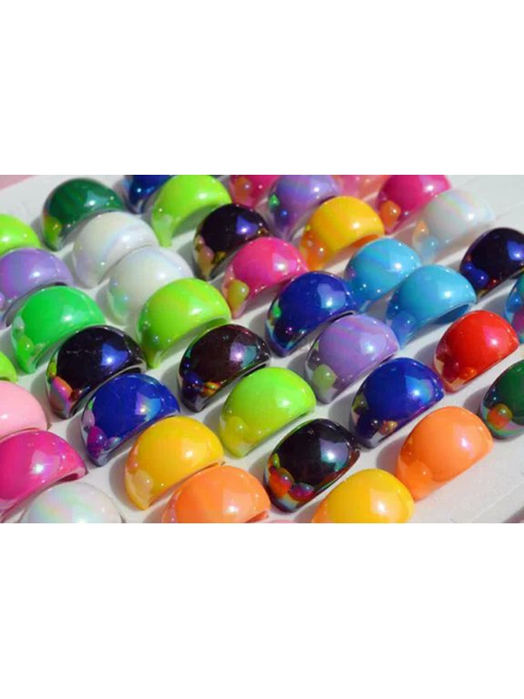 Hot Wholesale Lots 100pcs Mixed Color Fashion Shiny Resin Lucite Women/Men Rings