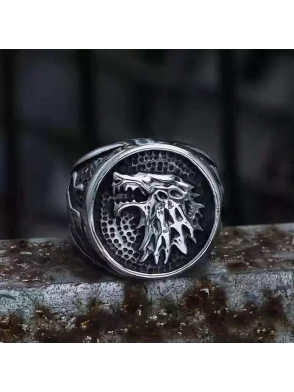 House of Stark Game Thrones Rings Direwolf Wolf Stainless Steel Ring Mens Gift-7
