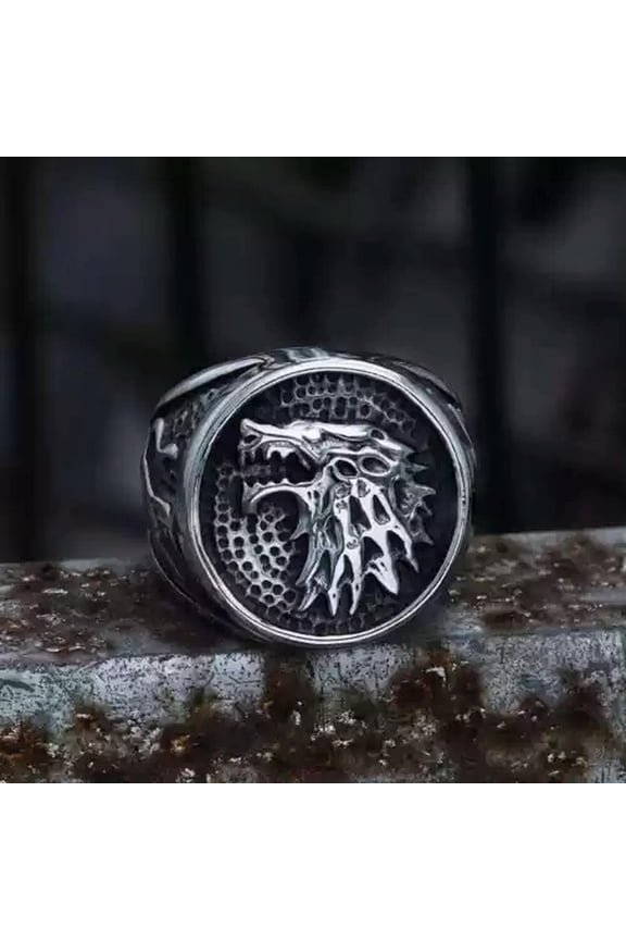 House of Stark Game Thrones Rings Direwolf Wolf Stainless Steel Ring Mens Gift-8