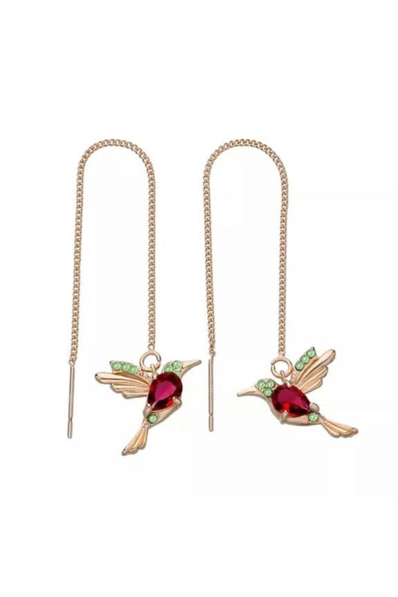 Hummingbird Earrings Stud Threader Long Drop Tassel Crystal Dangle Wholesale Hot-Red