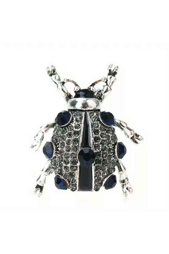 Insect Animal Brooch Fashion Rhinestones Beetle Pin Jewellery for Men and Women-silvery