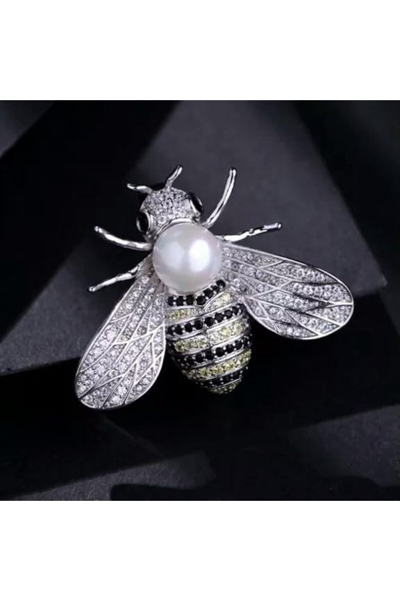 Insect Series Brooch Women Delicate Little Bee Brooches Crystal Rhinestone Pin-Silver