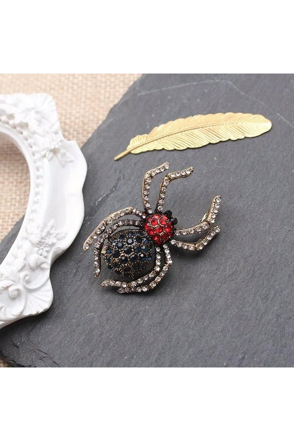 Insect Spider Brooch with Rhinestones and Realistic Insect Pin