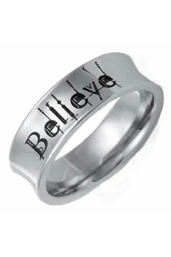 Inspirational Believe Ring Silver Stainless Steel Gothic Bohemian Spiritual Band-5