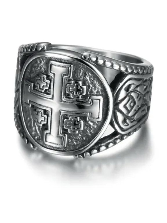 Jerusalem Crosses Round Signet Vintage Men's Finger Band Rings Christian Gift-7