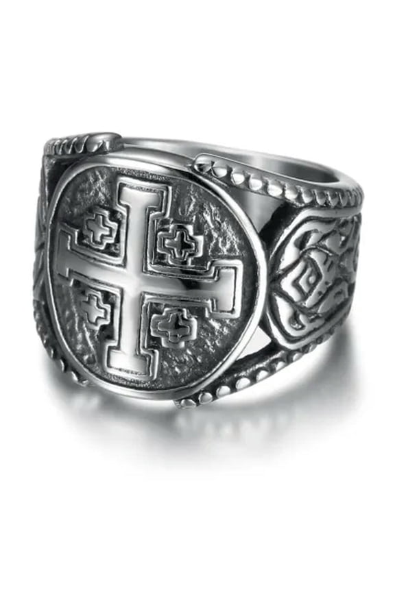 Jerusalem Crosses Round Signet Vintage Men's Finger Band Rings Christian Gift-7