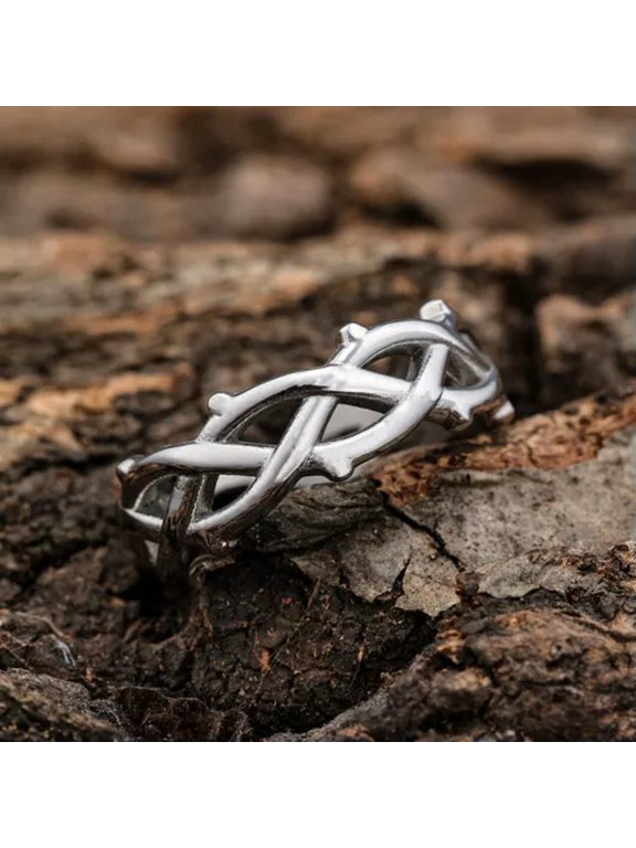 Jesus Crown Of Thorn Filigre Ring Luxury Gold Plated Barbed Wire Stainless Steel-7
