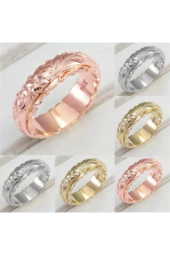 Jewelry Personality Gold Silver Embossed Rose Flower Ring Engagement Ring Charmâž³-silver-7