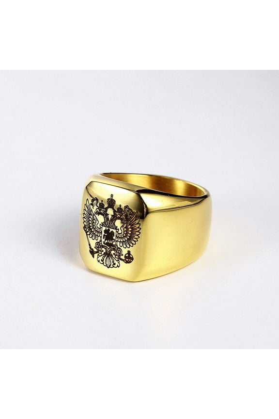 Jewelry Russian Ring Double Eagle Emblem Stainless Steel Coat Of Arms Engraved-gold-9