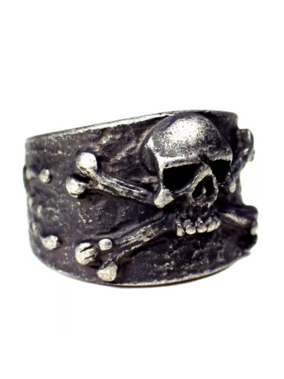 Jolly Roger Ring Dark Stainless Steel Skull and Crossbones Pirate Band Cosplay-13
