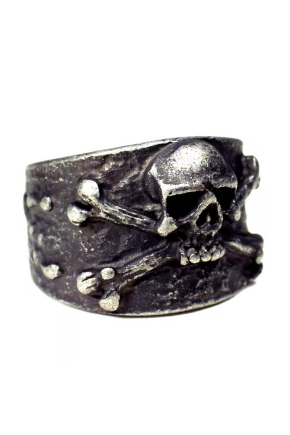 Jolly Roger Ring Dark Stainless Steel Skull and Crossbones Pirate Band Cosplay-14