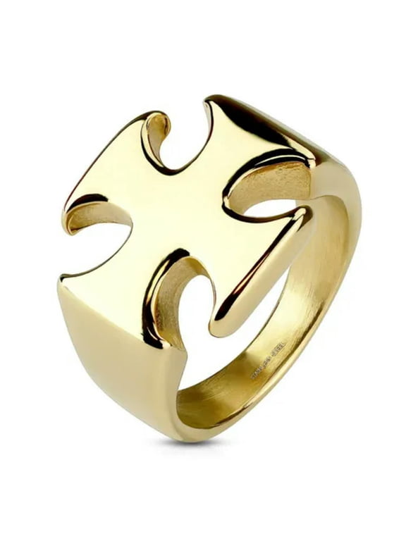 Knights Templar Ring Gold PVD 316L Stainless Steel Medieval Maltese Cross Band-9