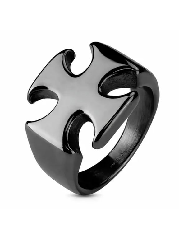 Knights Templar Ring Mens Stainless Steel Black Medieval Maltese Cross Band-12